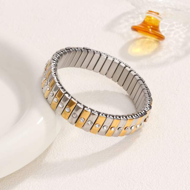 Mix color diamond stainless steel elastic bangle bracelet