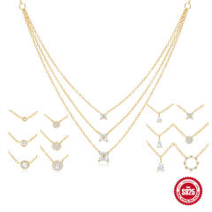 925 sterling silver diamond three layer bezel necklace