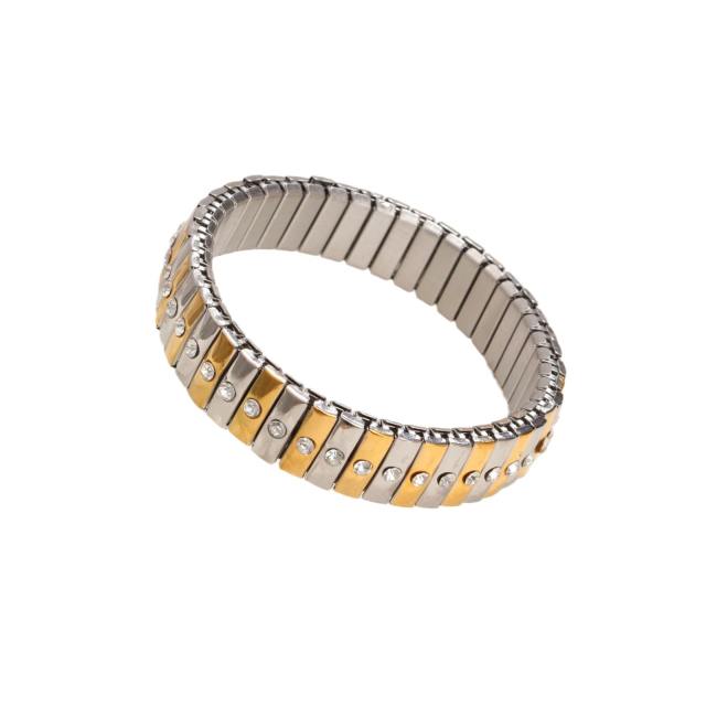 Mix color diamond stainless steel elastic bangle bracelet