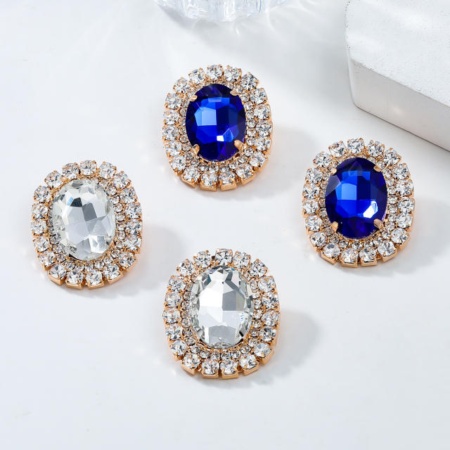 Luxury blue white color diamond earrings strand choker necklace set prom necklace