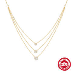 925 sterling silver diamond three layer bezel necklace