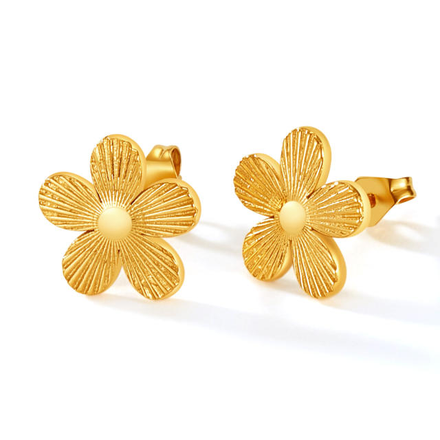 Easy match stainless steel flower studs earrings