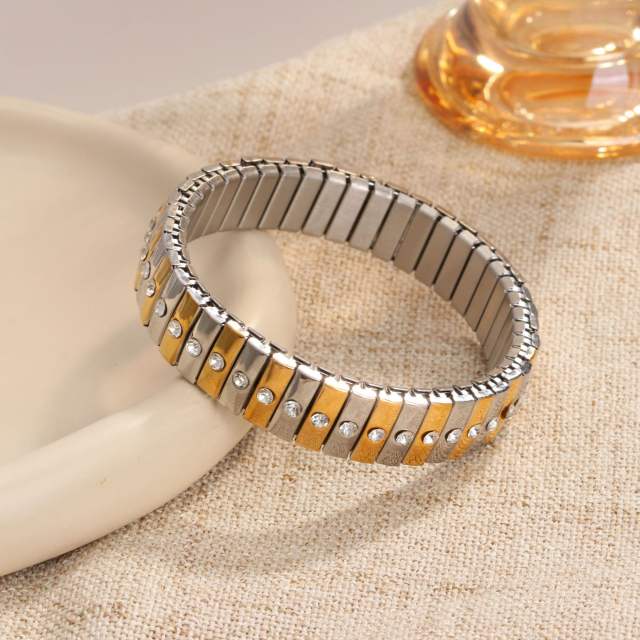 Mix color diamond stainless steel elastic bangle bracelet