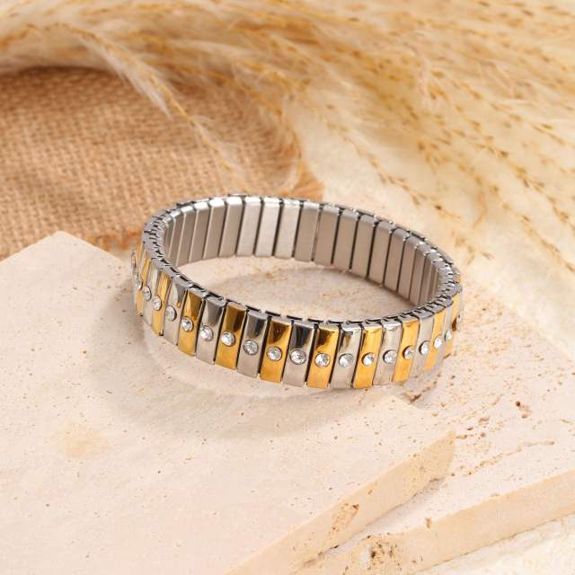 Mix color diamond stainless steel elastic bangle bracelet