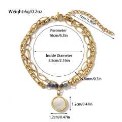 Boho natural stone bead layer stainless steel chain bracelet
