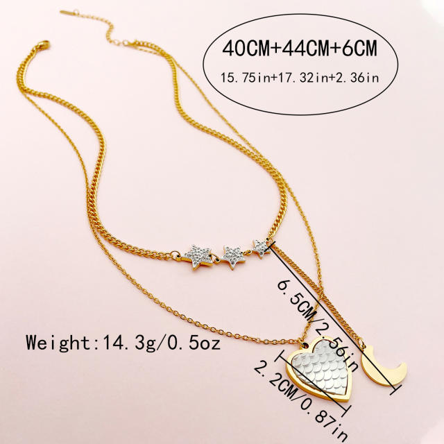 Occident fashion sweet multi layer heart charm stainless steel necklace