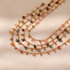Natural stone charm 18K gold plated copper anklet