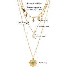 Boho three layer coin pendant stainless steel necklace