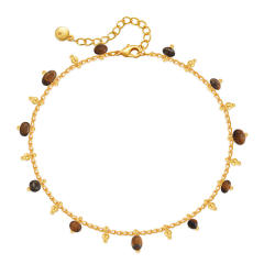 Natural stone charm 18K gold plated copper anklet