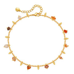 Natural stone charm 18K gold plated copper anklet