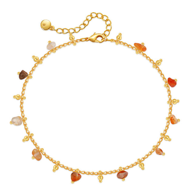 Natural stone charm 18K gold plated copper anklet