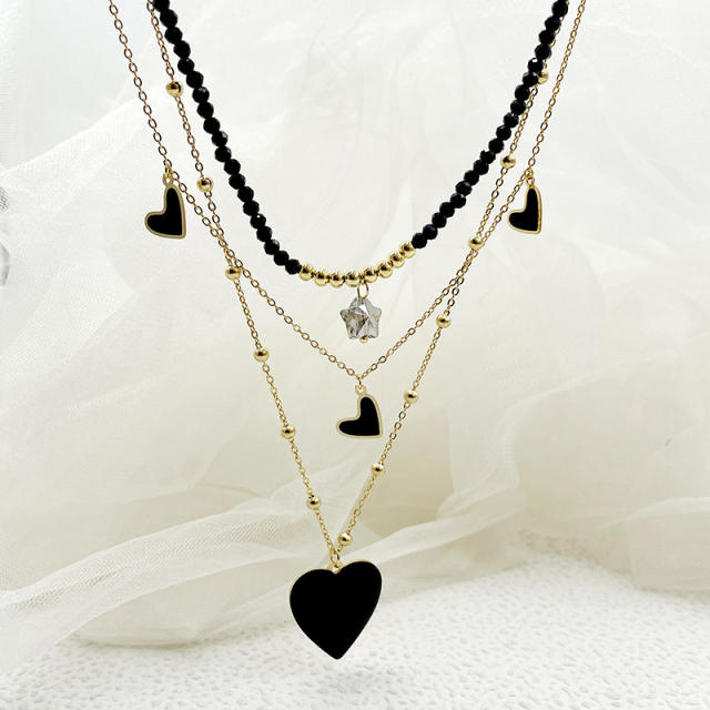 Occident fashion sweet multi layer heart charm stainless steel necklace