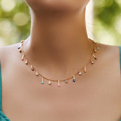 Boho colorful tiny evil eye bead gold plated copper necklace