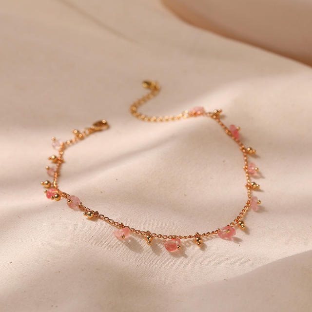 Natural stone charm 18K gold plated copper anklet