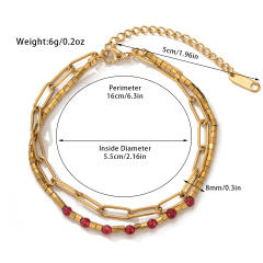 Boho natural stone bead layer stainless steel chain bracelet