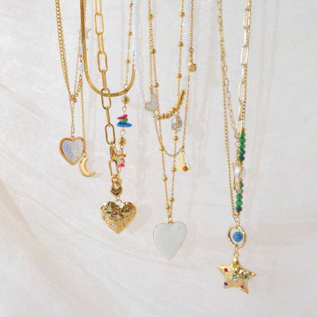 Occident fashion sweet multi layer heart charm stainless steel necklace