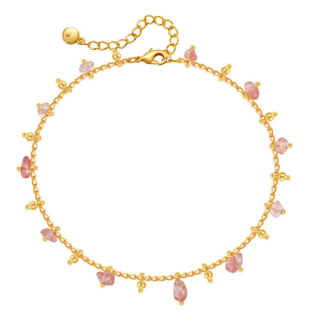 Natural stone charm 18K gold plated copper anklet