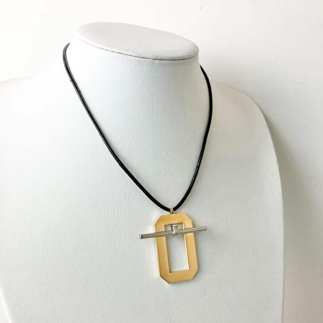 Concise geometric stainless steel charm black rope necklace