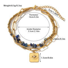 Boho natural stone bead layer stainless steel chain bracelet