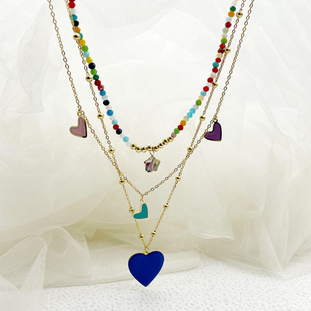 Occident fashion sweet multi layer heart charm stainless steel necklace
