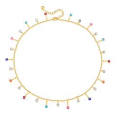Boho colorful tiny evil eye bead gold plated copper necklace