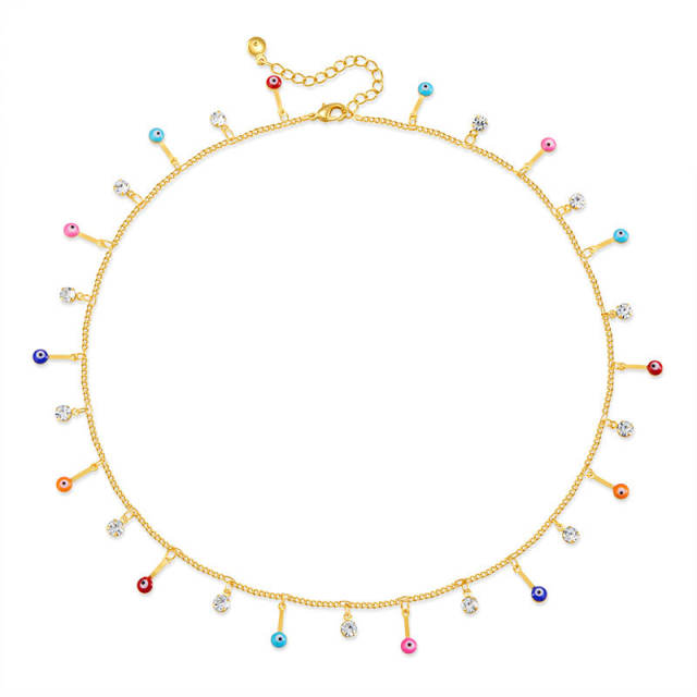 Boho colorful tiny evil eye bead gold plated copper necklace