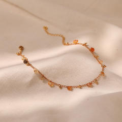 Natural stone charm 18K gold plated copper anklet