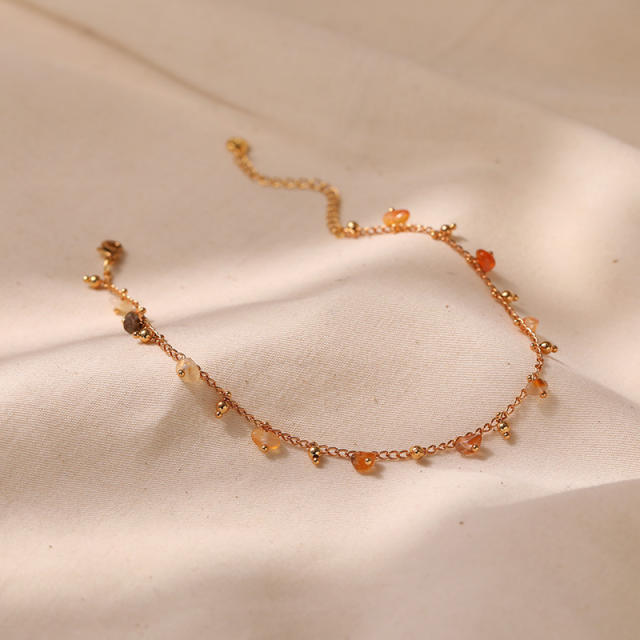 Natural stone charm 18K gold plated copper anklet