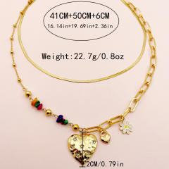 Occident fashion sweet multi layer heart charm stainless steel necklace