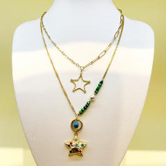 Occident fashion sweet multi layer heart charm stainless steel necklace