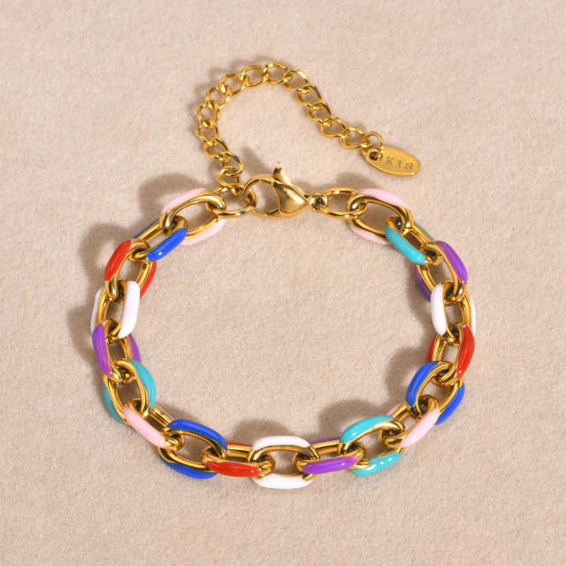 18KG color enamel cuban link chain stainless steel bracelet