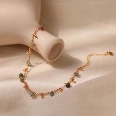 Natural stone charm 18K gold plated copper anklet