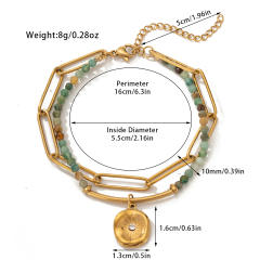 Boho natural stone bead layer stainless steel chain bracelet
