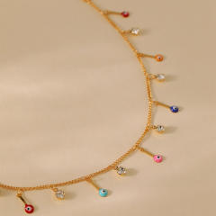 Boho colorful tiny evil eye bead gold plated copper necklace