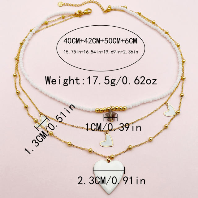 Occident fashion sweet multi layer heart charm stainless steel necklace