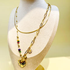 Occident fashion sweet multi layer heart charm stainless steel necklace