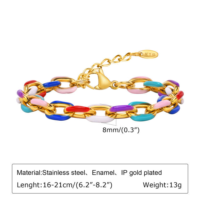 18KG color enamel cuban link chain stainless steel bracelet