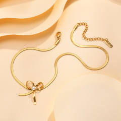 Chic bow stainless steel snake chain choker necklace
