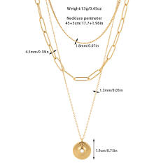 Boho three layer coin pendant stainless steel necklace