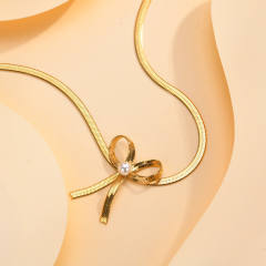Chic bow stainless steel snake chain choker necklace