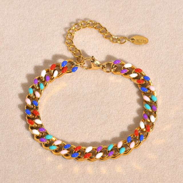 18KG color enamel cuban link chain stainless steel bracelet