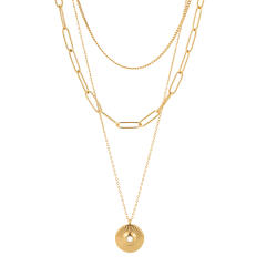 Boho three layer coin pendant stainless steel necklace