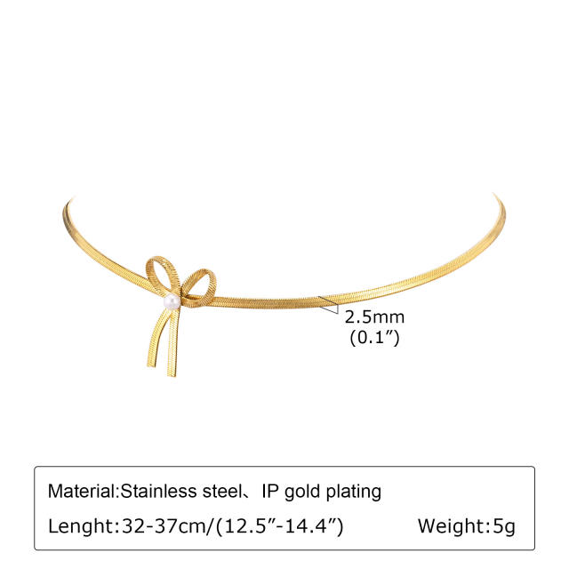 Chic bow stainless steel snake chain choker necklace