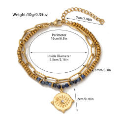 Boho natural stone bead layer stainless steel chain bracelet