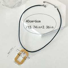 Concise geometric stainless steel charm black rope necklace