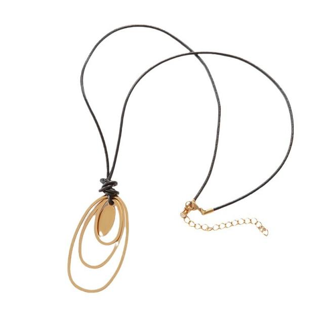 Concise geometric stainless steel charm black rope necklace