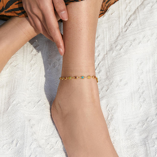18KG gold plated copper colorful acrylic anklet