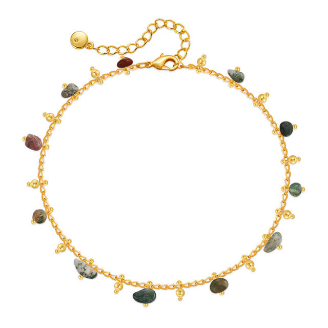 Natural stone charm 18K gold plated copper anklet