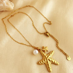 Dainty Ocean series shell starfish pendant stainless steel necklace