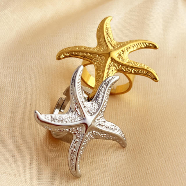 18KG chunky ocean series starfish design stainless steel finger rings